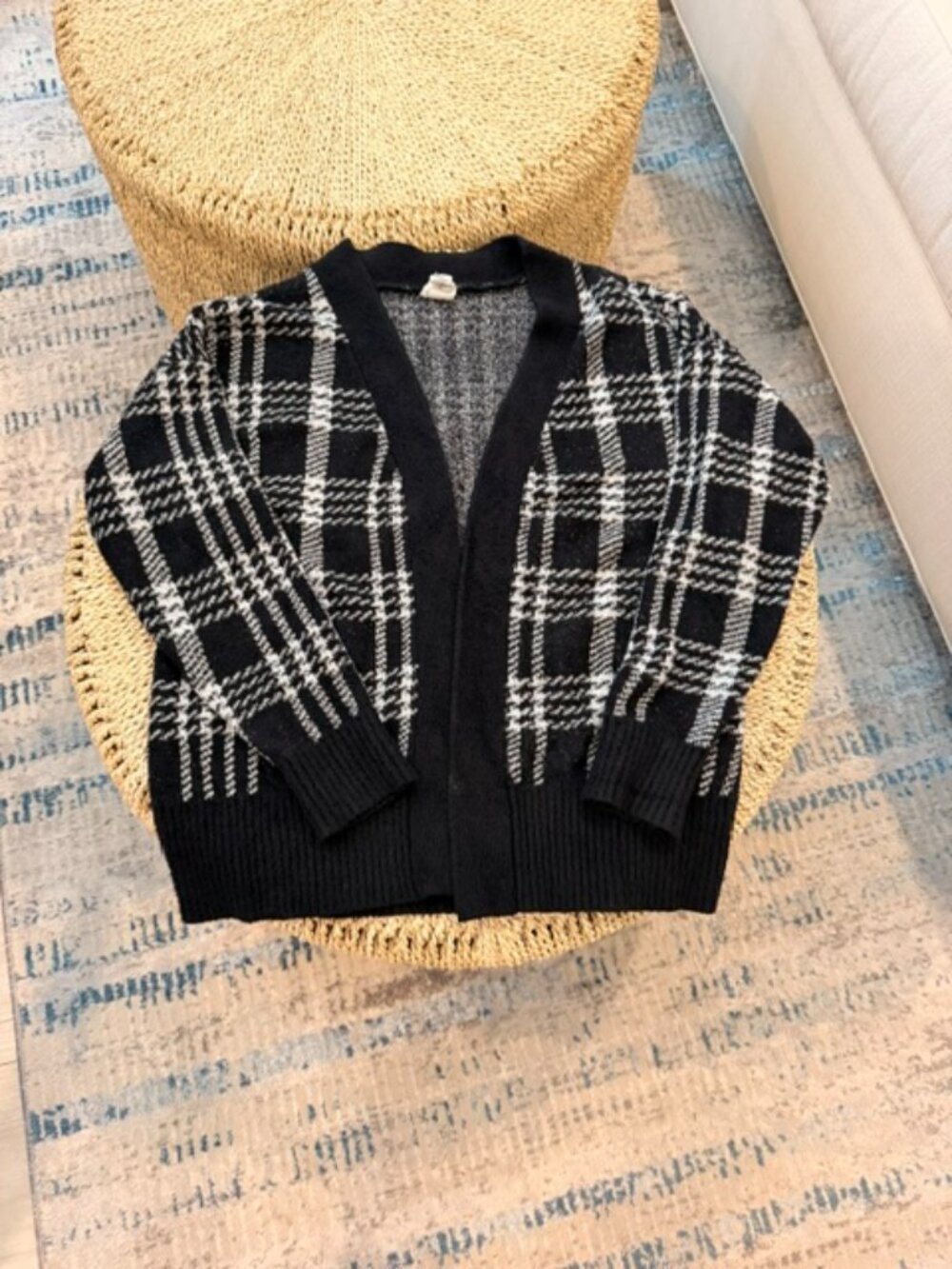 Joie Black White Plaid Open Front Knit Cardigan Size M